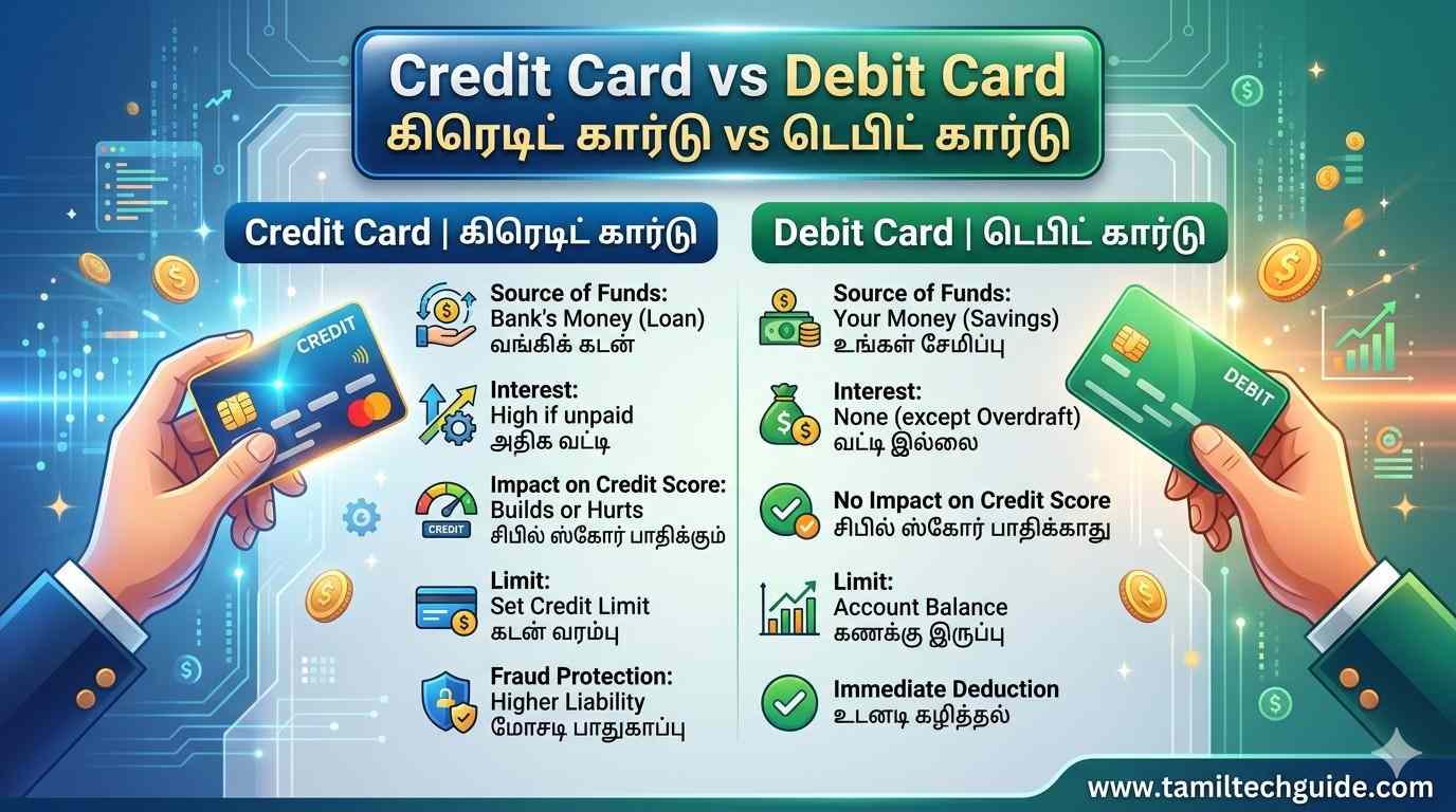 Credit Card vs Debit Card Tamil